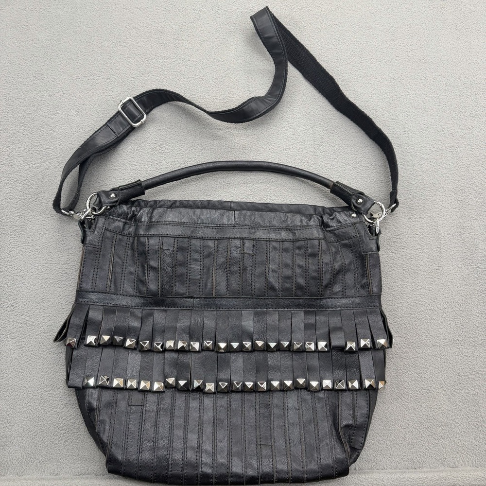 AmeriLeather Tutu Studded Leather Patchwork Shoulder Bag Crossbody Black